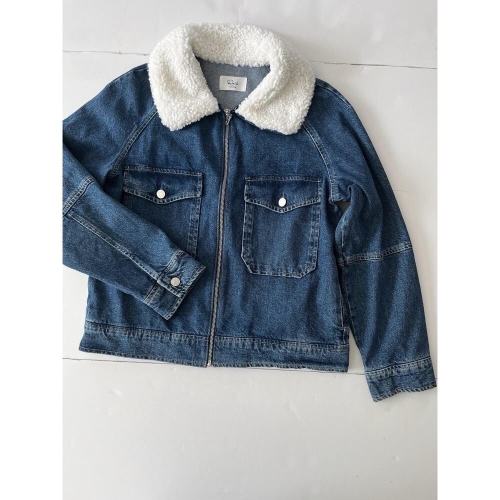 Rails Cheyenne Jacket Women M Blue Denim Sherpa Collar Full Zip Pockets Lined